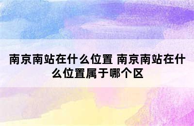 南京南站在什么位置 南京南站在什么位置属于哪个区